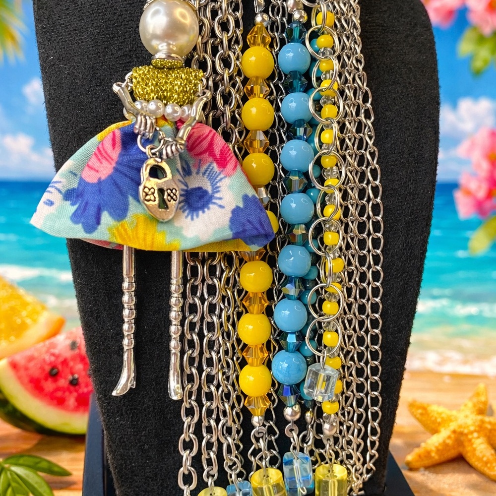 Floral Blue & Yellow Doll Brooch - Women Jewelry Brooches